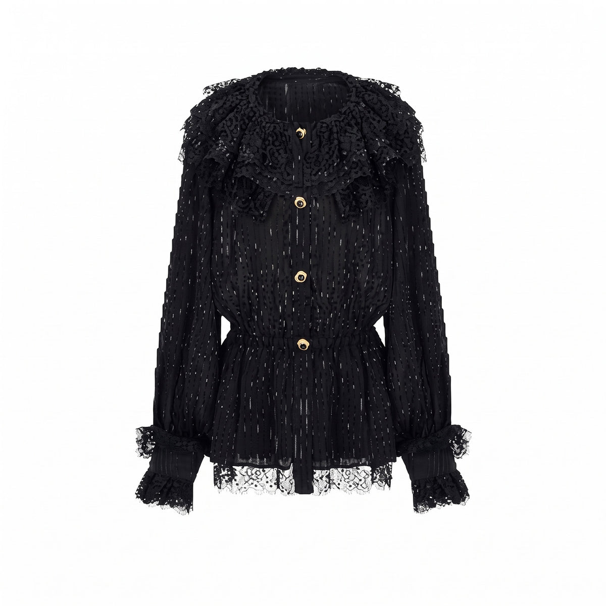 Lace Shirt with Ruffled Yoke
