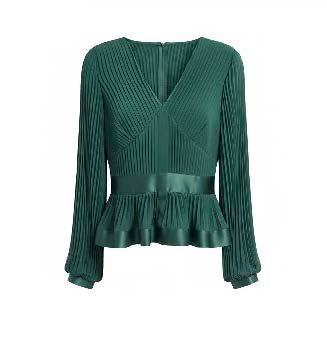 Pleated Peplum V-Neck Top
