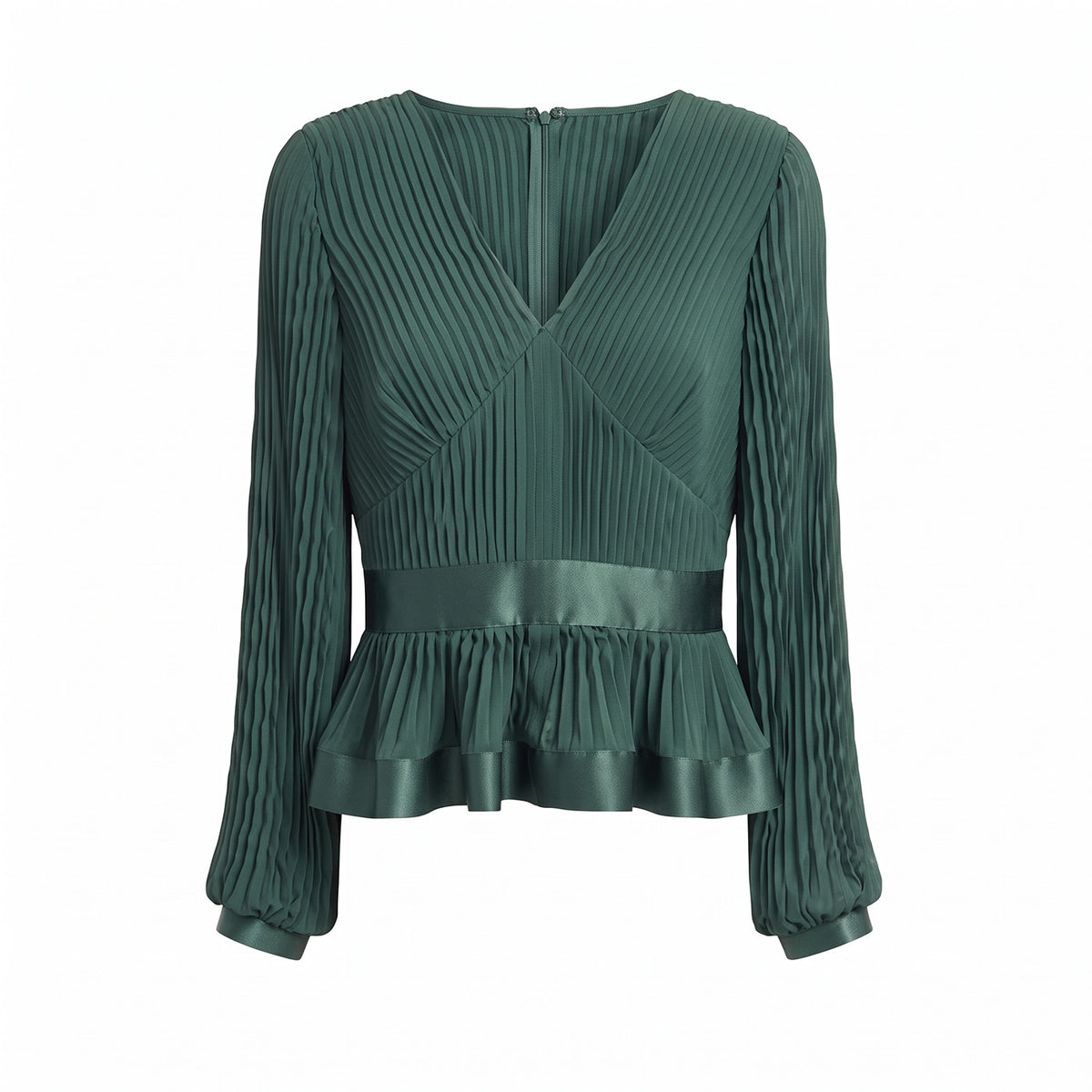 Pleated Peplum V-Neck Top