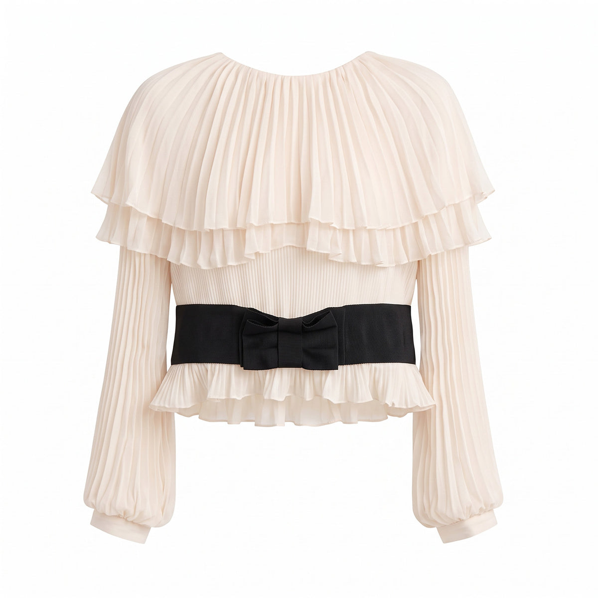 Pleated Cape Top with Bow Belt