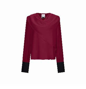 Cropped Cowl-Neck Top with Contrast Cuffs