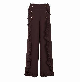 Ruffle-Panel Wide-Leg Trousers