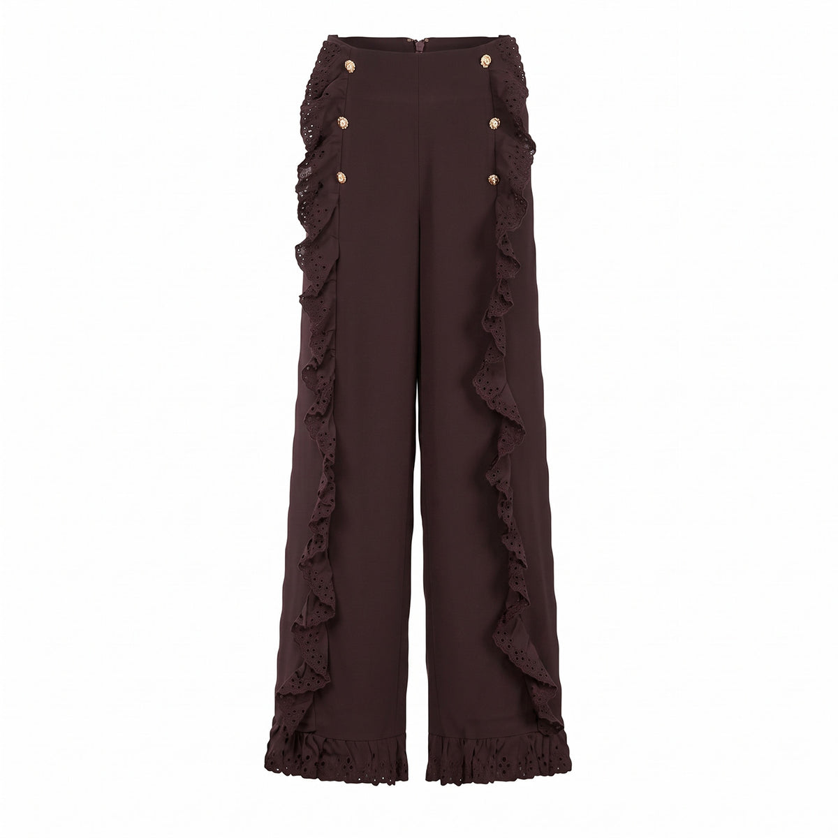 Ruffle-Panel Wide-Leg Trousers