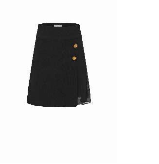 Long Asymmetric Wrap Skirt with Pleated Insert