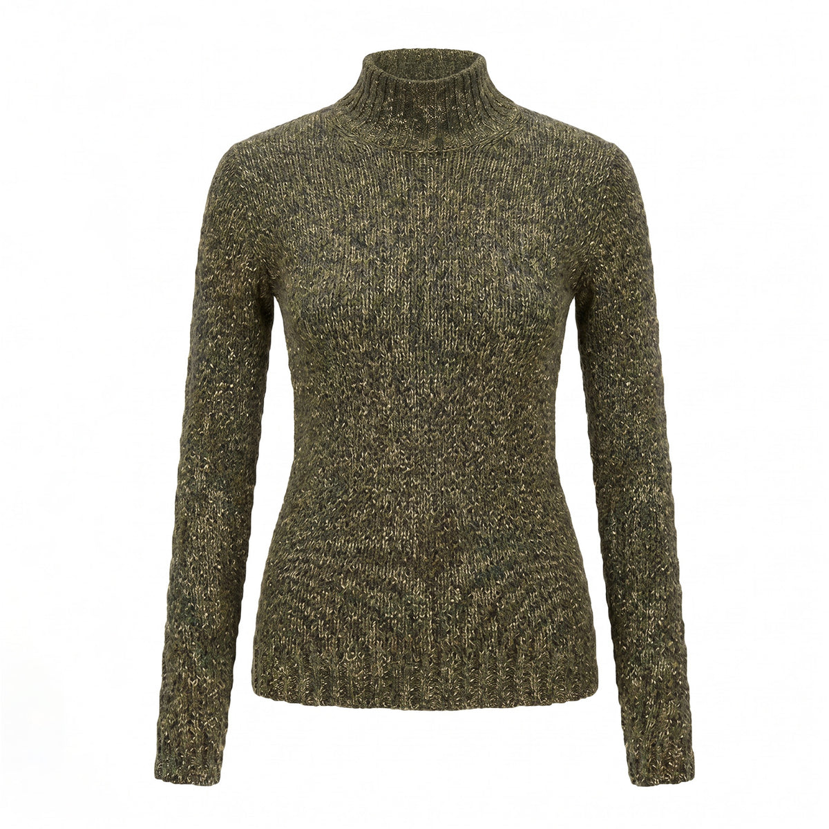 Metallic Ribbed Turtleneck Sweater