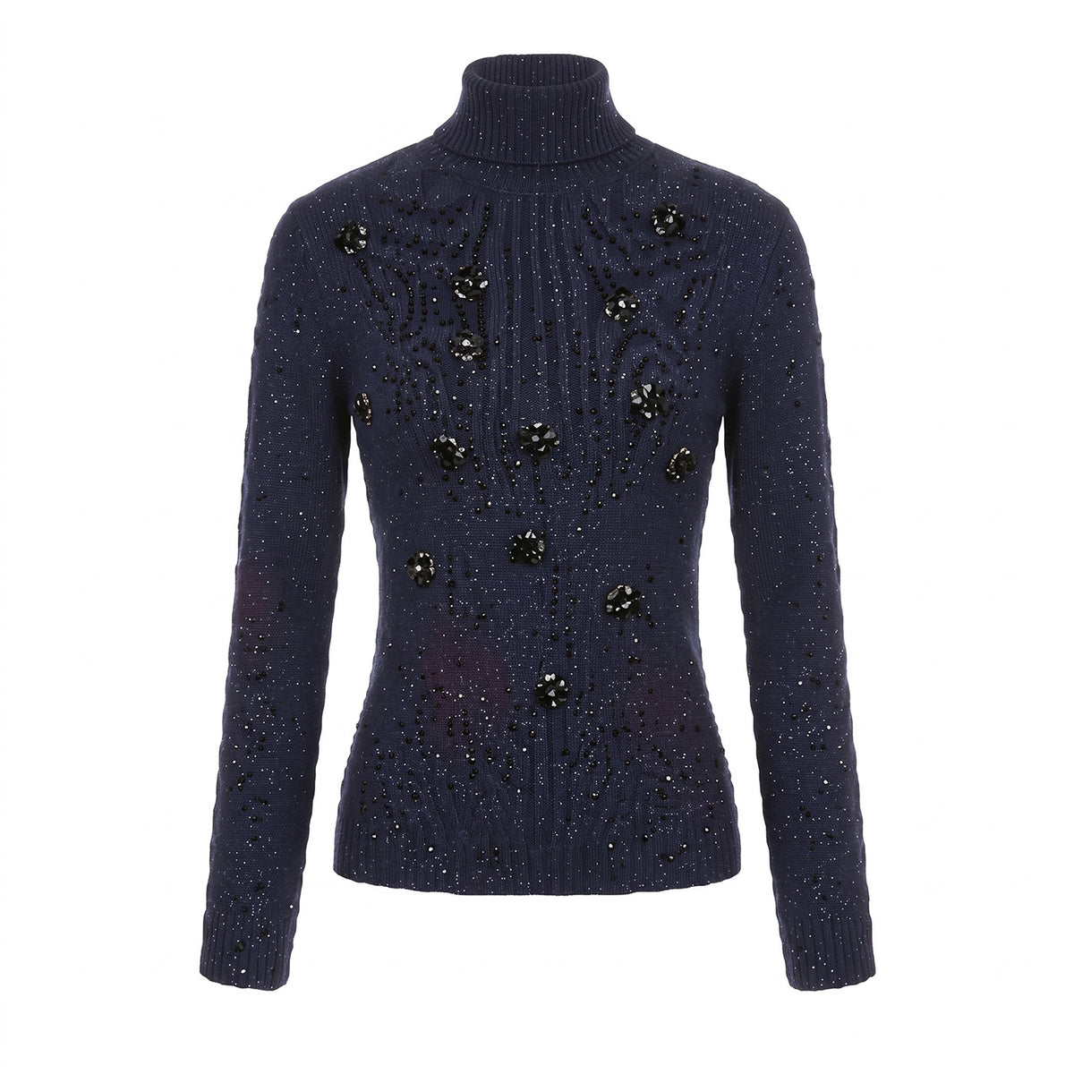Crystal-Embellished Textured Turtleneck
