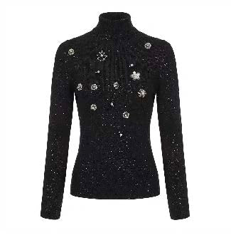 Jewel-Embellished Textured Turtleneck