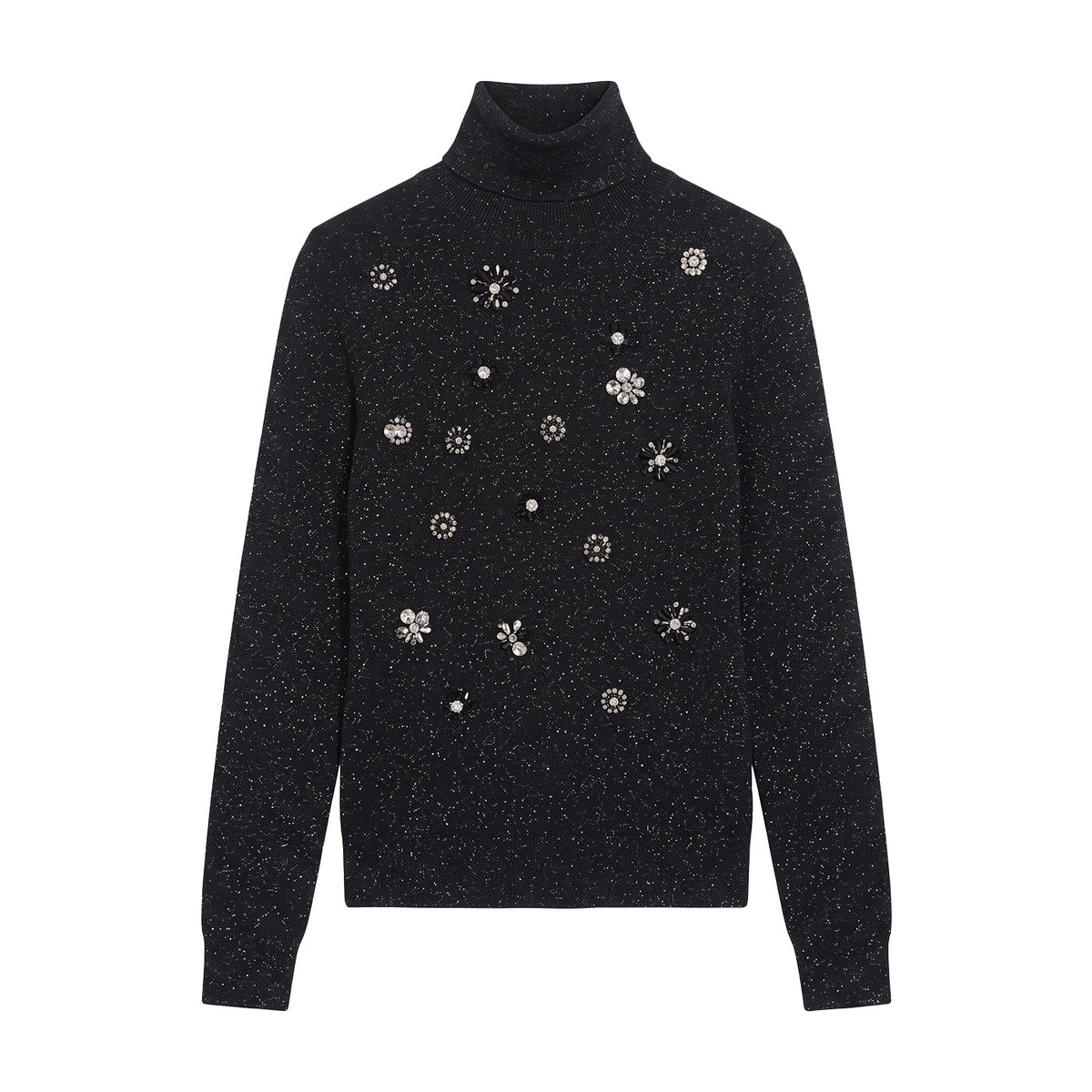 Jewel-Embellished Textured Turtleneck