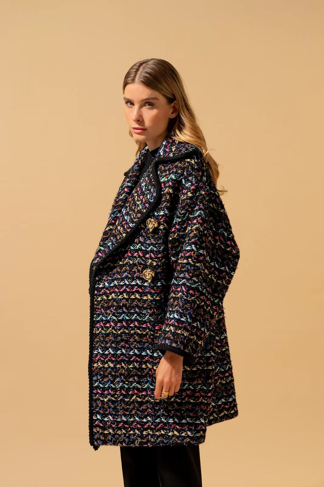 Elegant Multicolor Coat with Jewels Button Accents (090212/925)