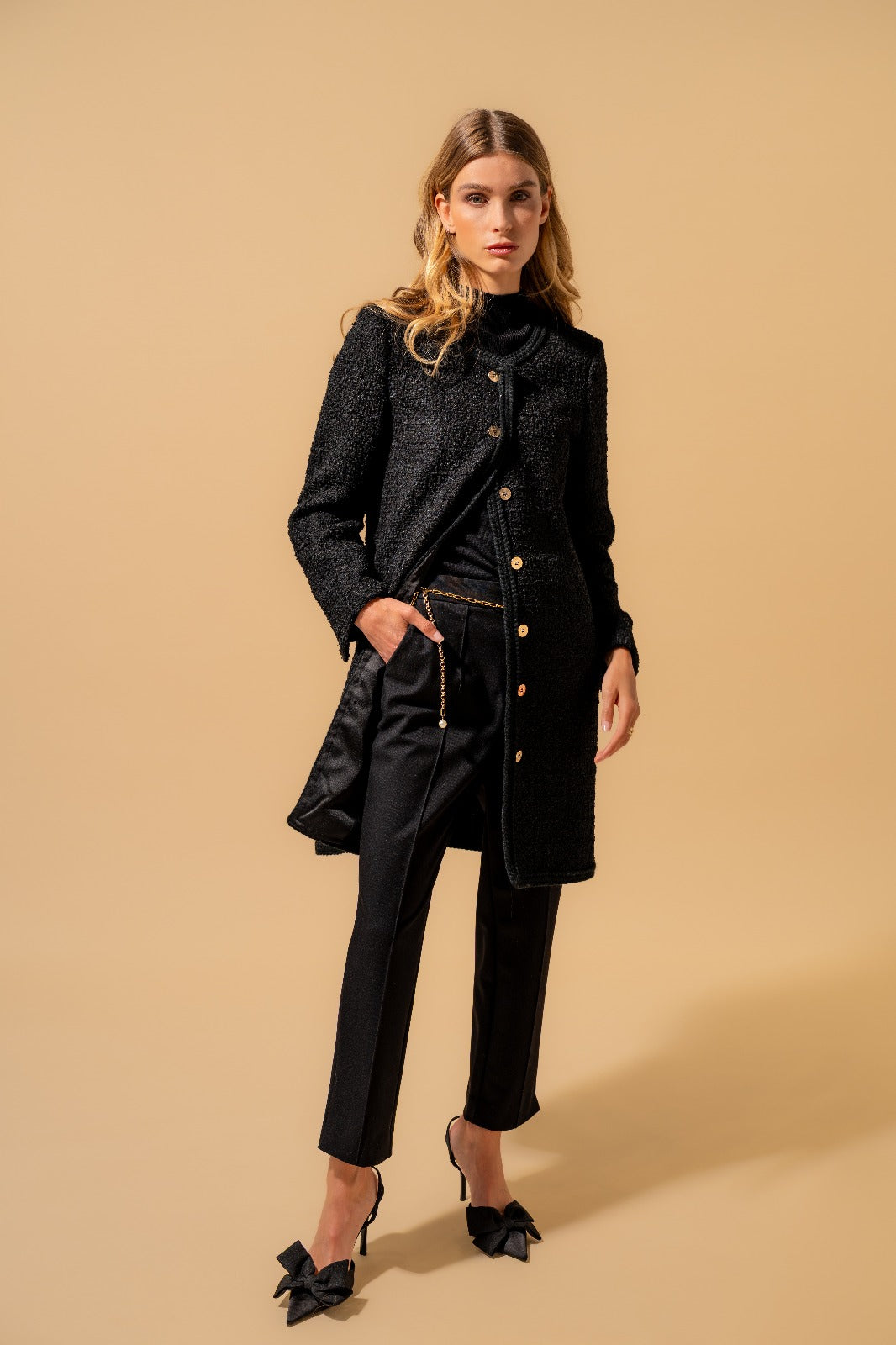Black Smocked Tailored Pants with Front Seam (090905/929)