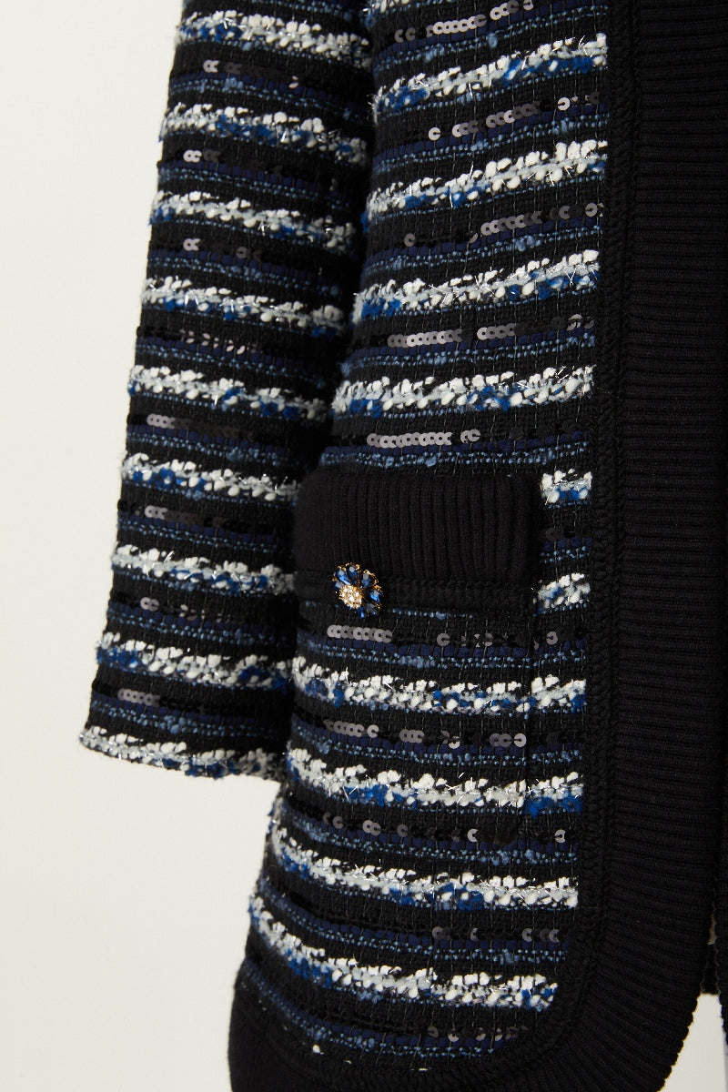 Striped Cropped Long Coat with Knit Trim (090104/902)