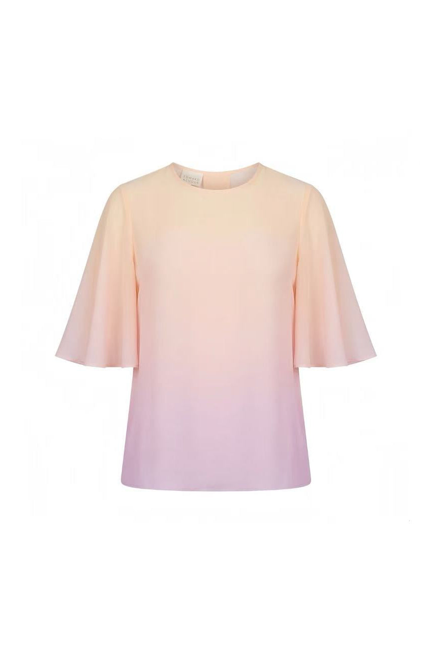 Ombré Silk Chiffon Flutter Sleeve Top