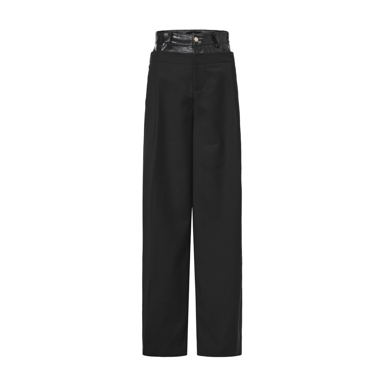 Wide-Leg Trousers with Glossy Waistband