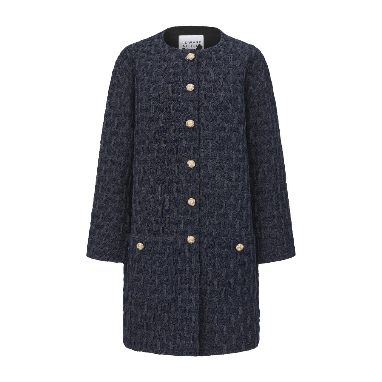 A-Line Boucle Coat with Three-Quarter Sleeves