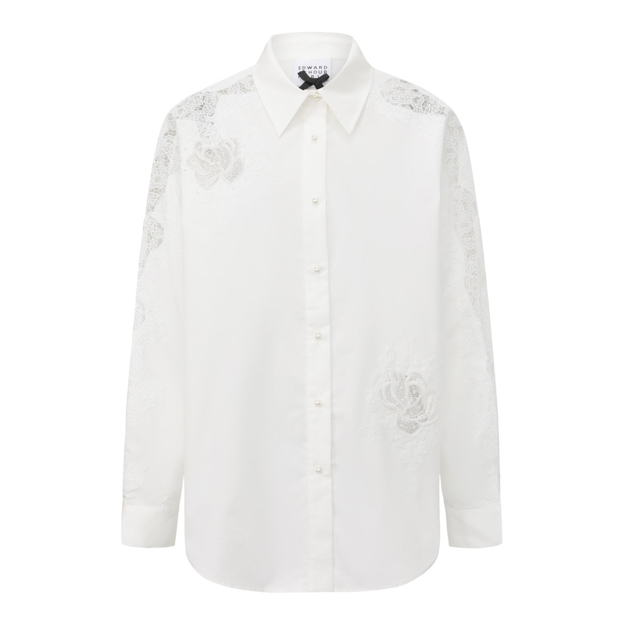 Cotton Shirt with Floral Lace Applique
