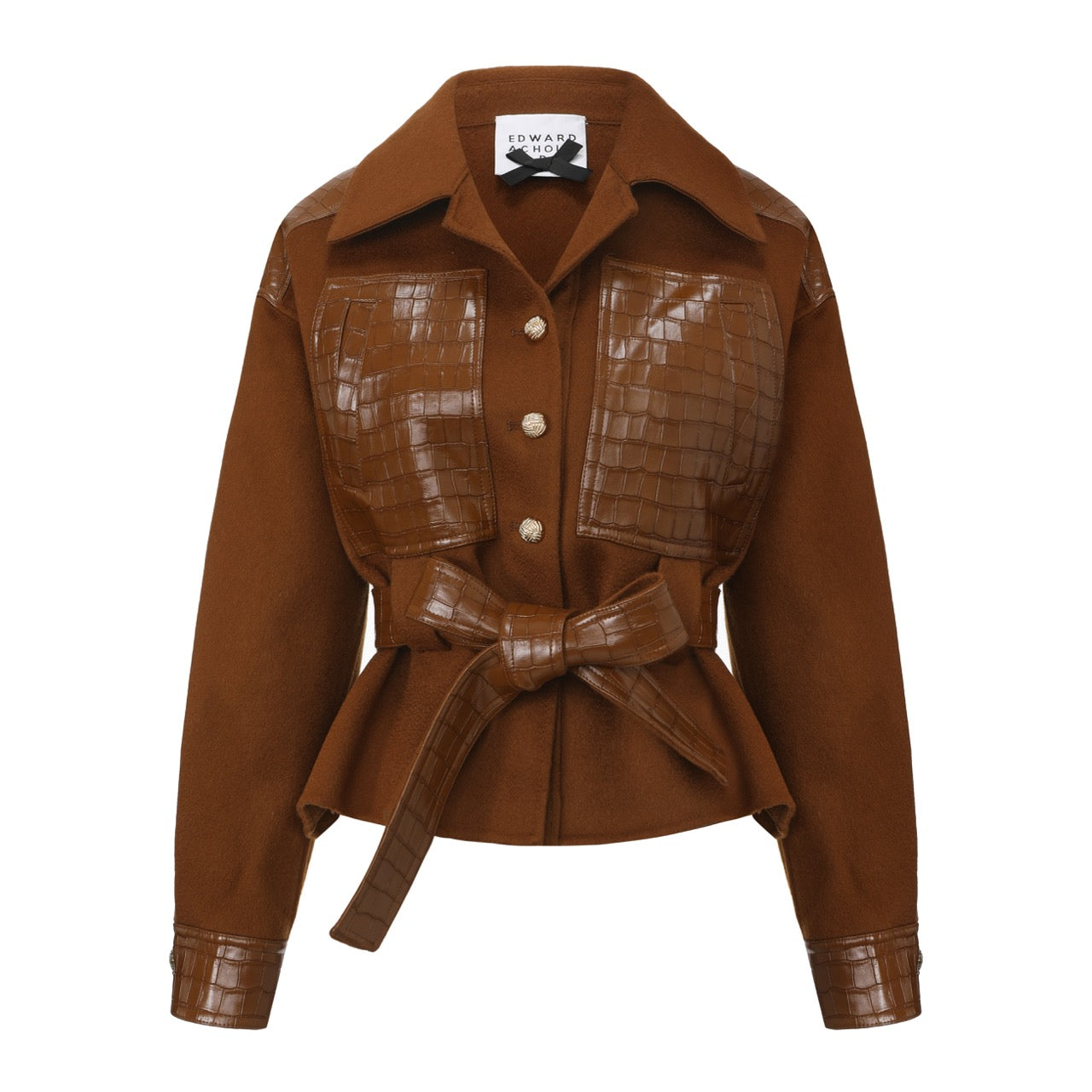 Belted Lace-Panel Shirt Jacket