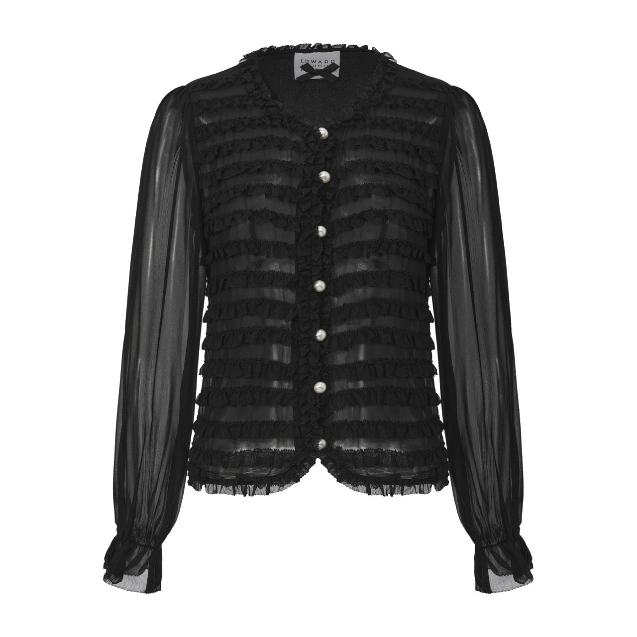 Sheer Pintuck Blouse with Lace Bands