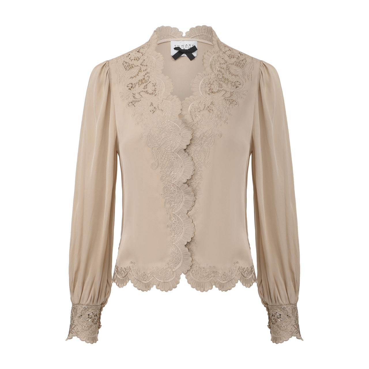 Lace-Applique Blouse with Scalloped Hem