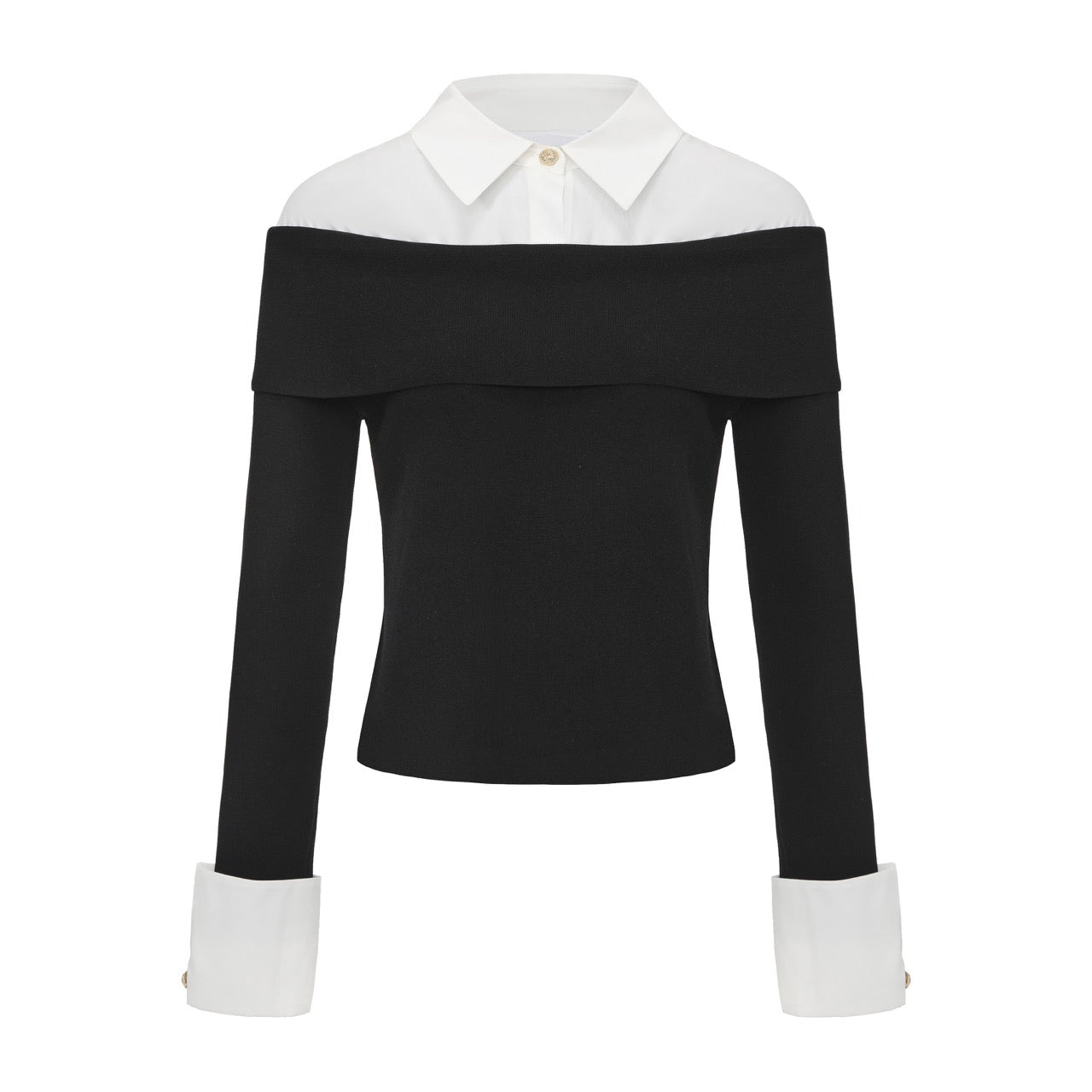 Off-Shoulder Ribbed Knit with Shirt Collar