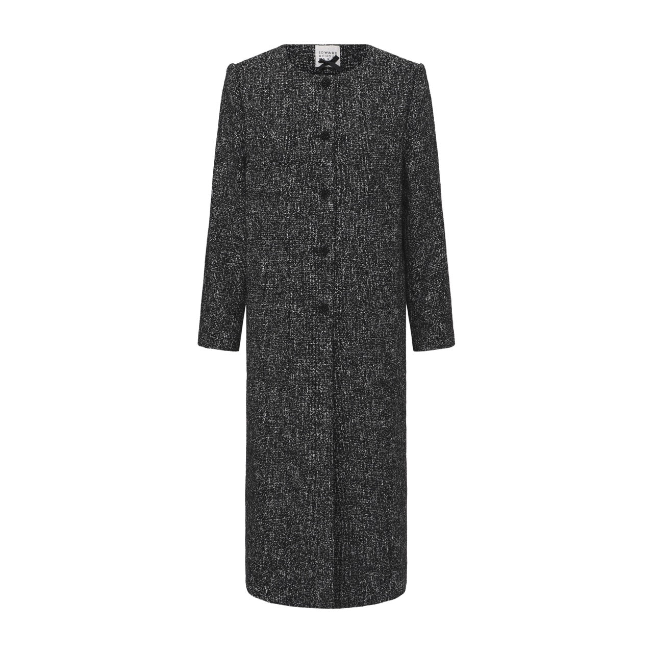 Collarless Longline Metallic Tweed Coat