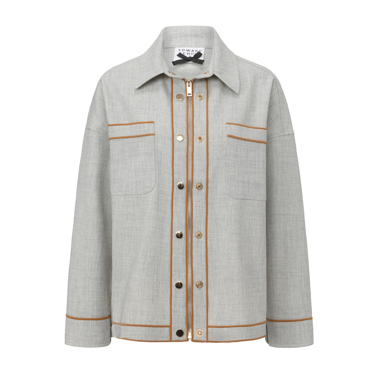 Piped Textured Overshirt with Patch Pockets