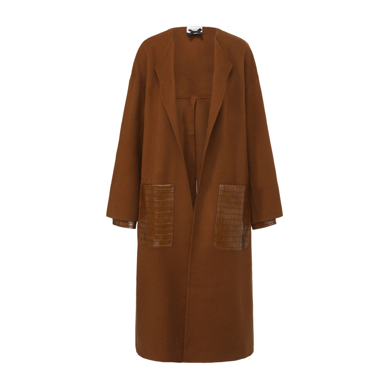 Long Wrap Coat with Lace-Panel Pockets