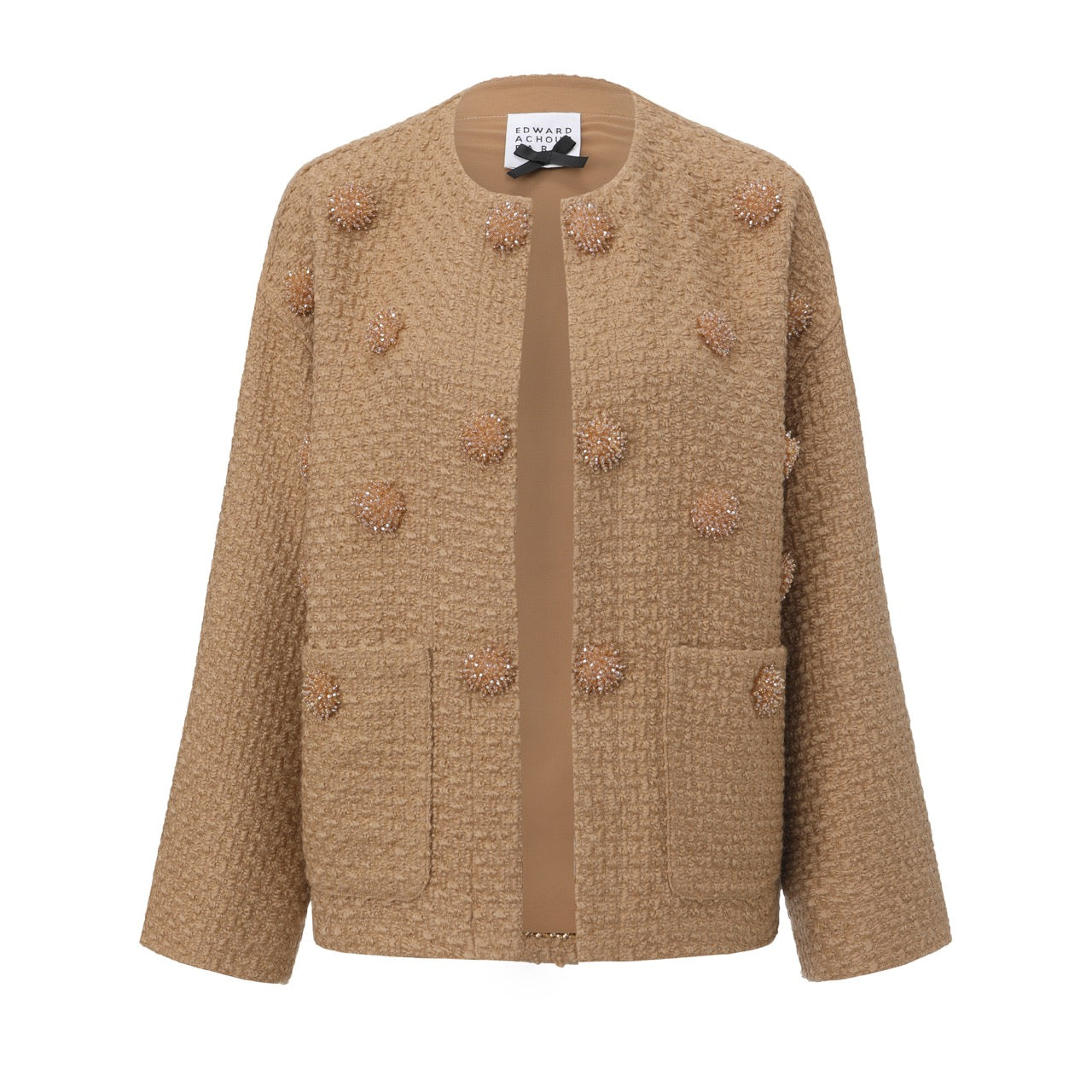 Round-Neck Tweed Jacket with Covered Buttons