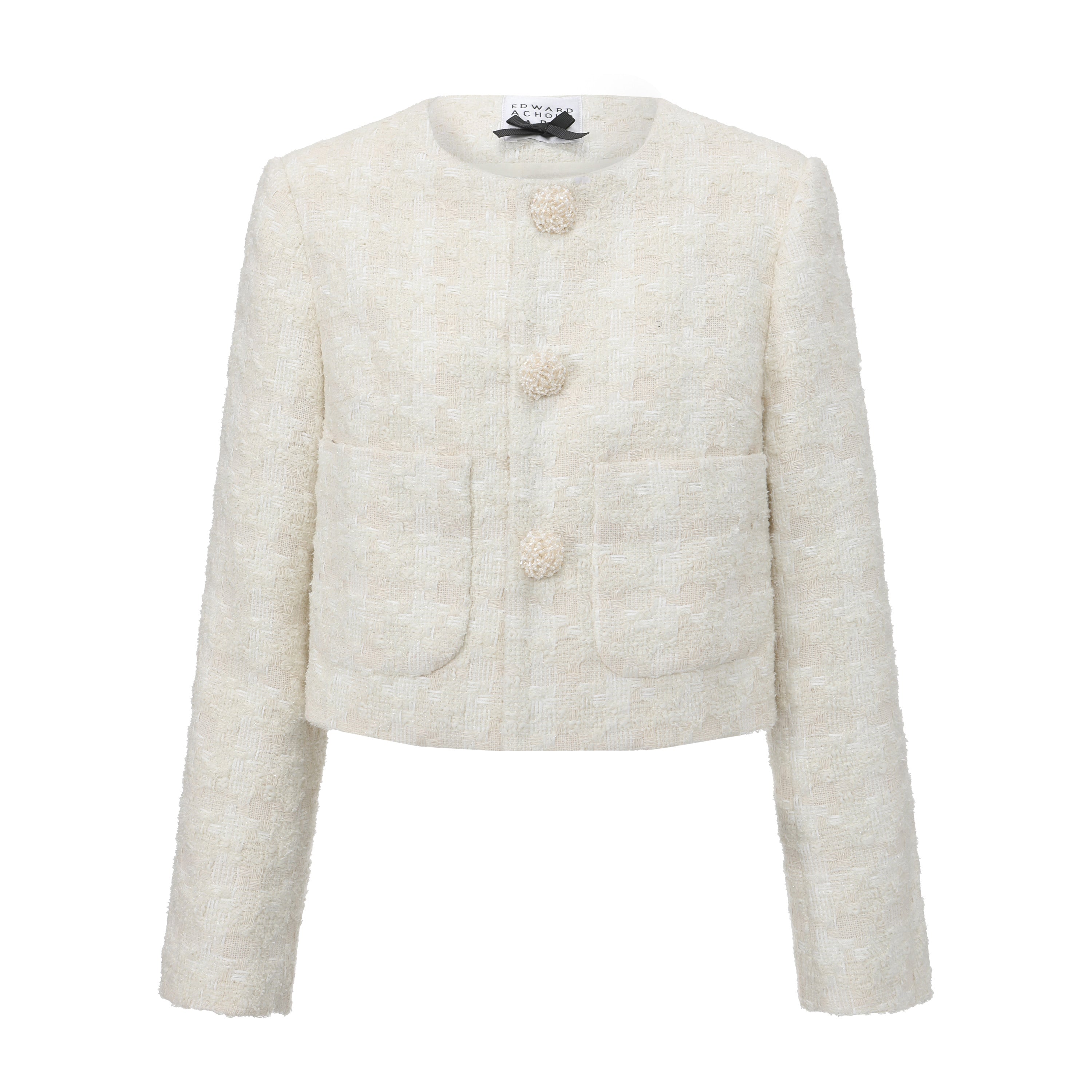 Cropped Collarless Boucle Jacket