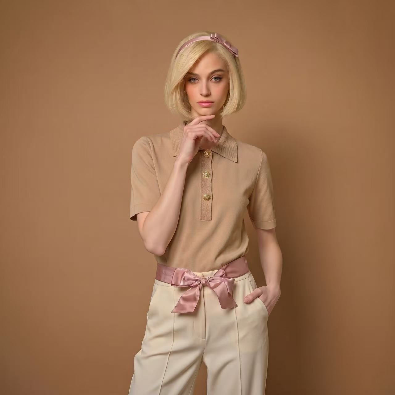Knit Collar Silk Polo