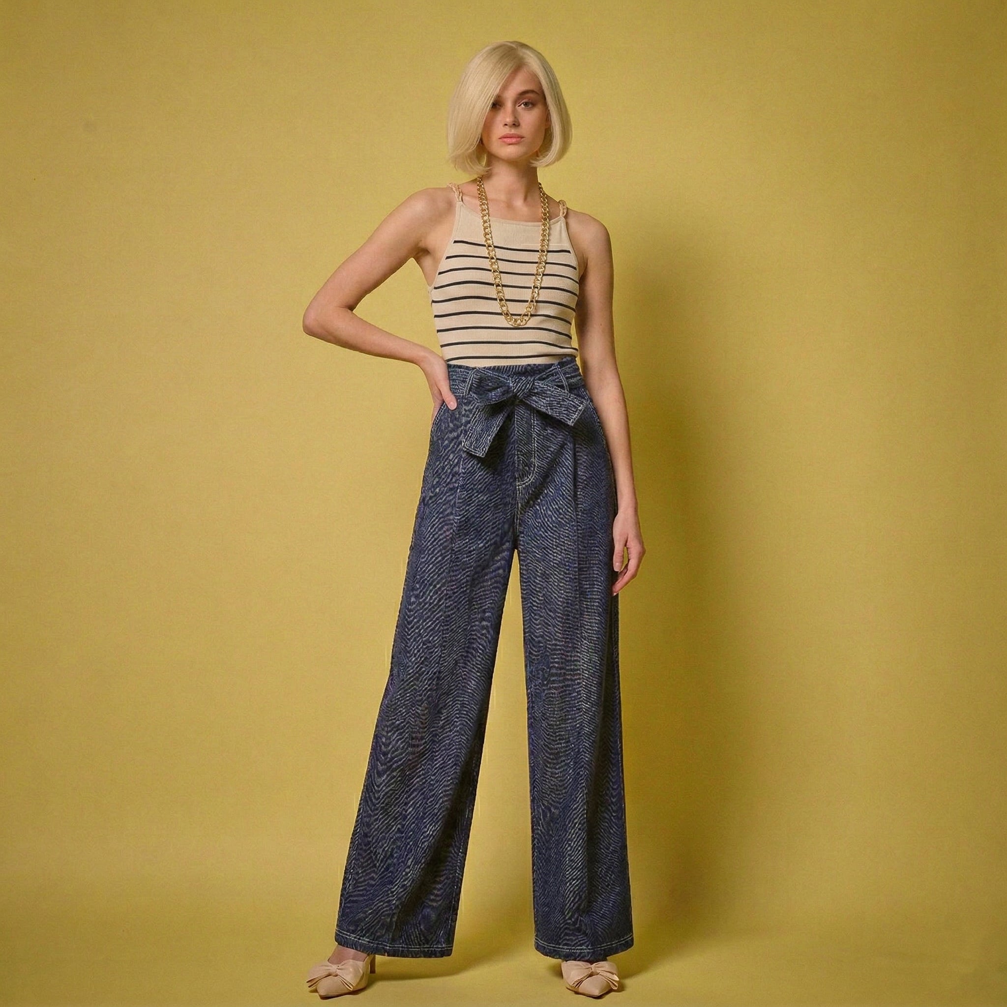 Tie-Waist Wide-Leg Jeans