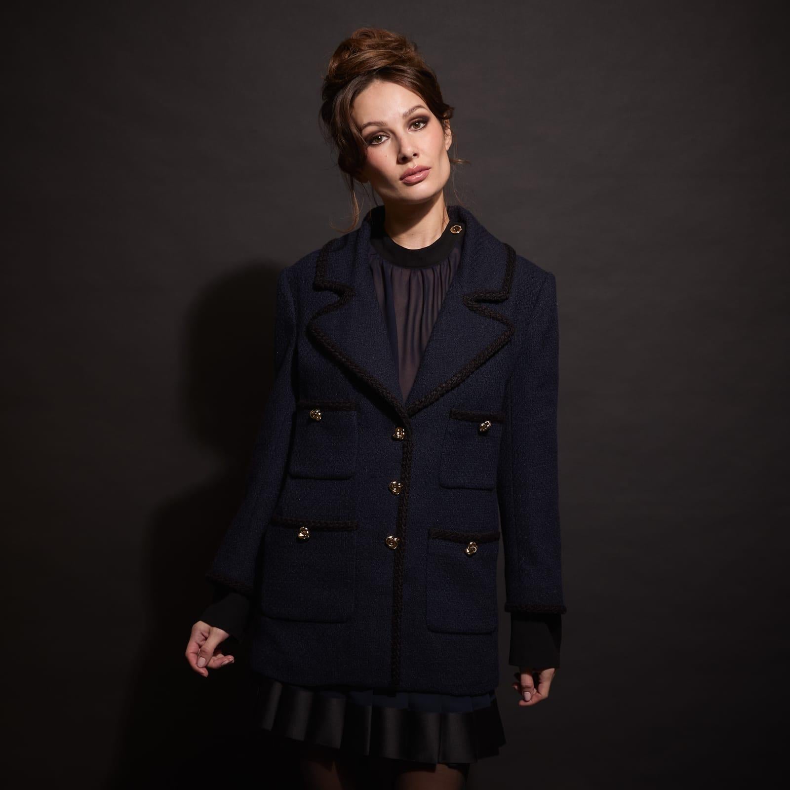 Navy Longline Blazer with Gold Buttons (090118/923)