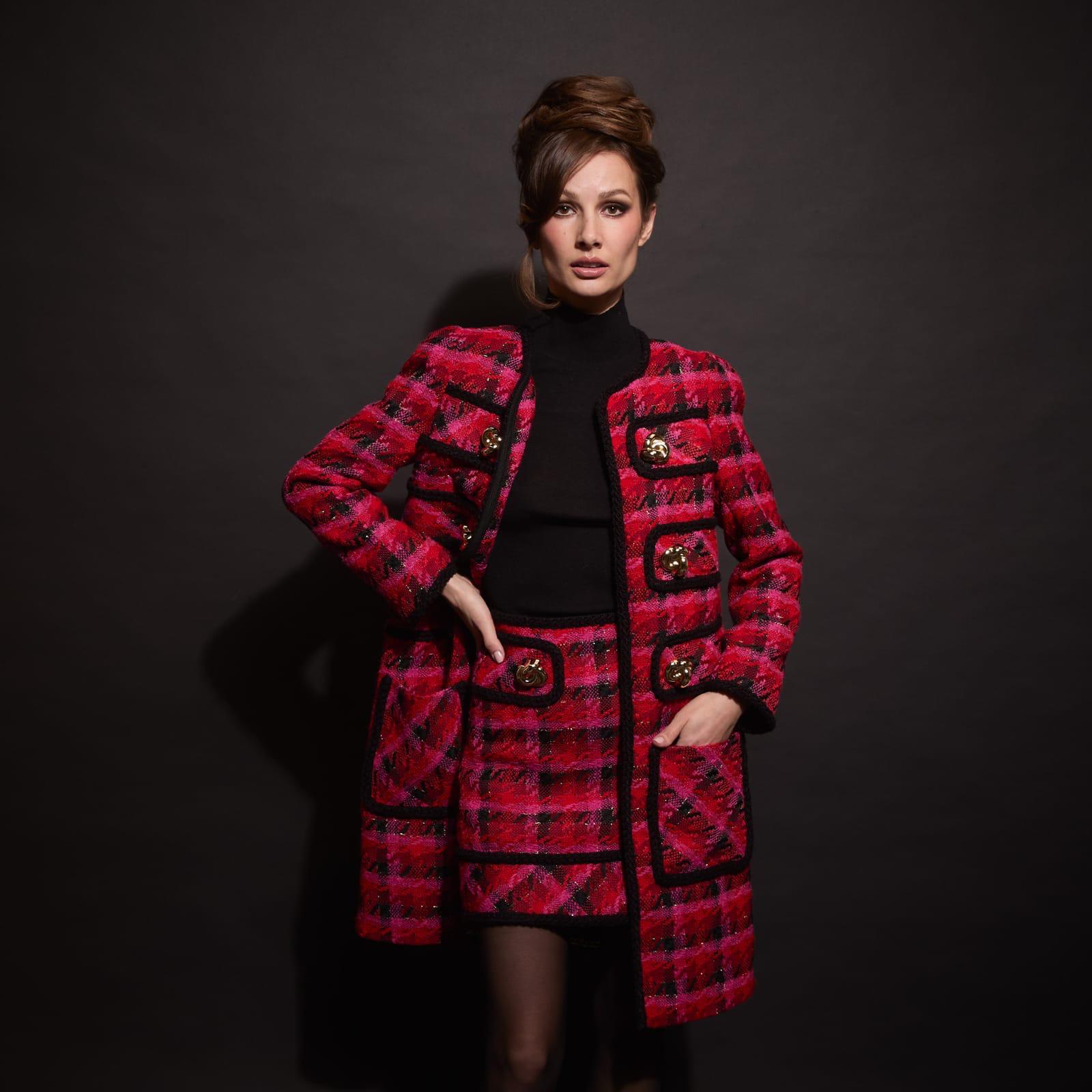 Vintage-Inspired Red Plaid Coat With Jewels Bottons (090204/921)