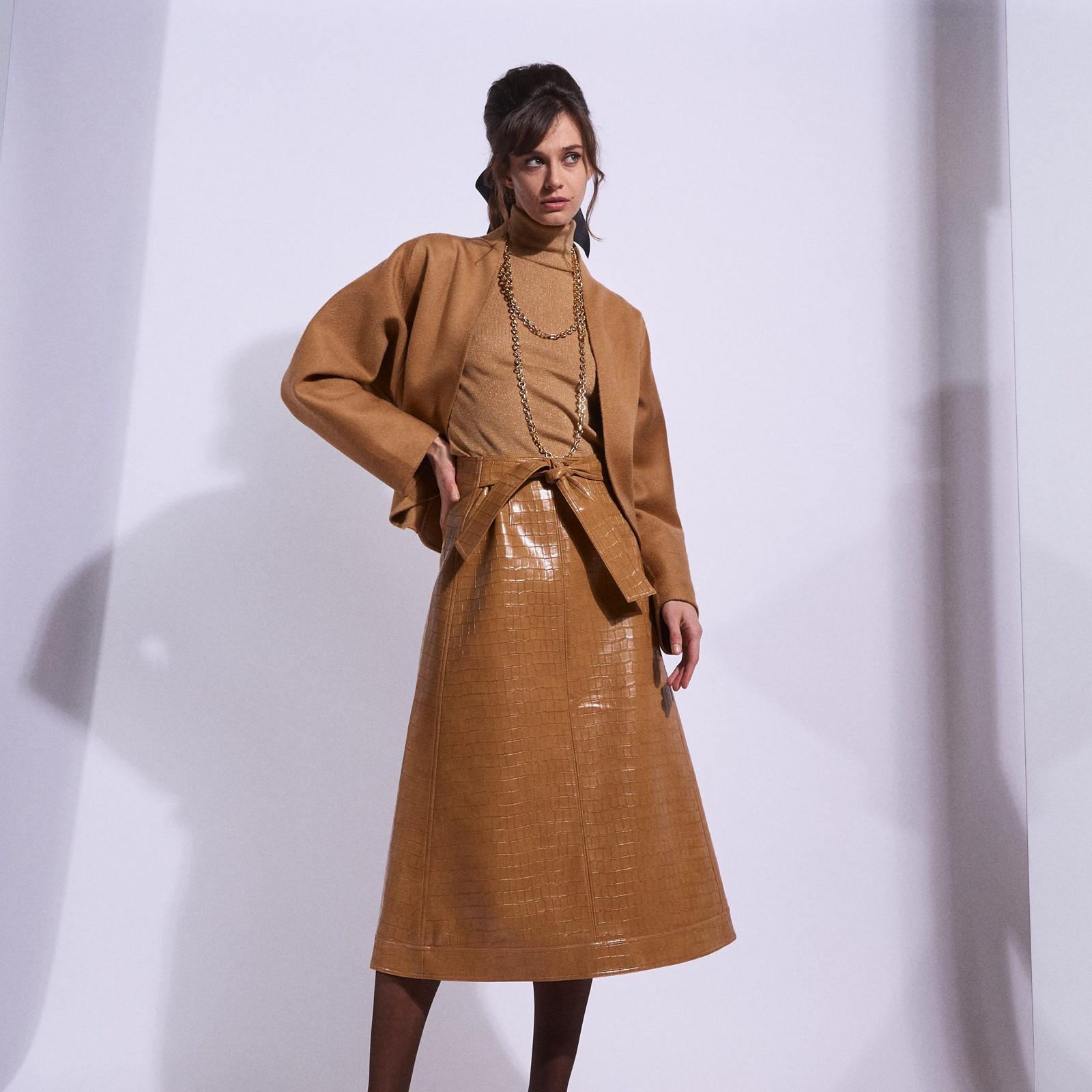 Belted Leather-Effect Wrap Skirt