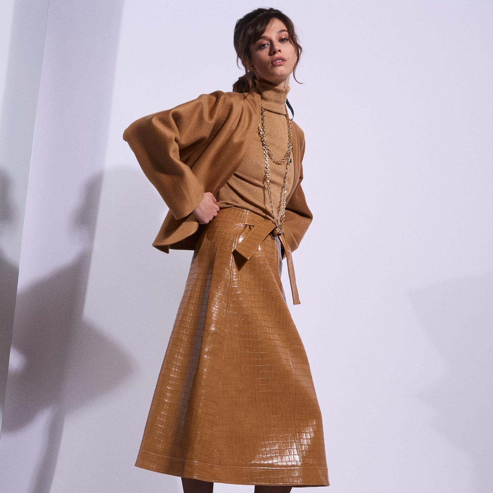 Belted Leather-Effect Wrap Skirt