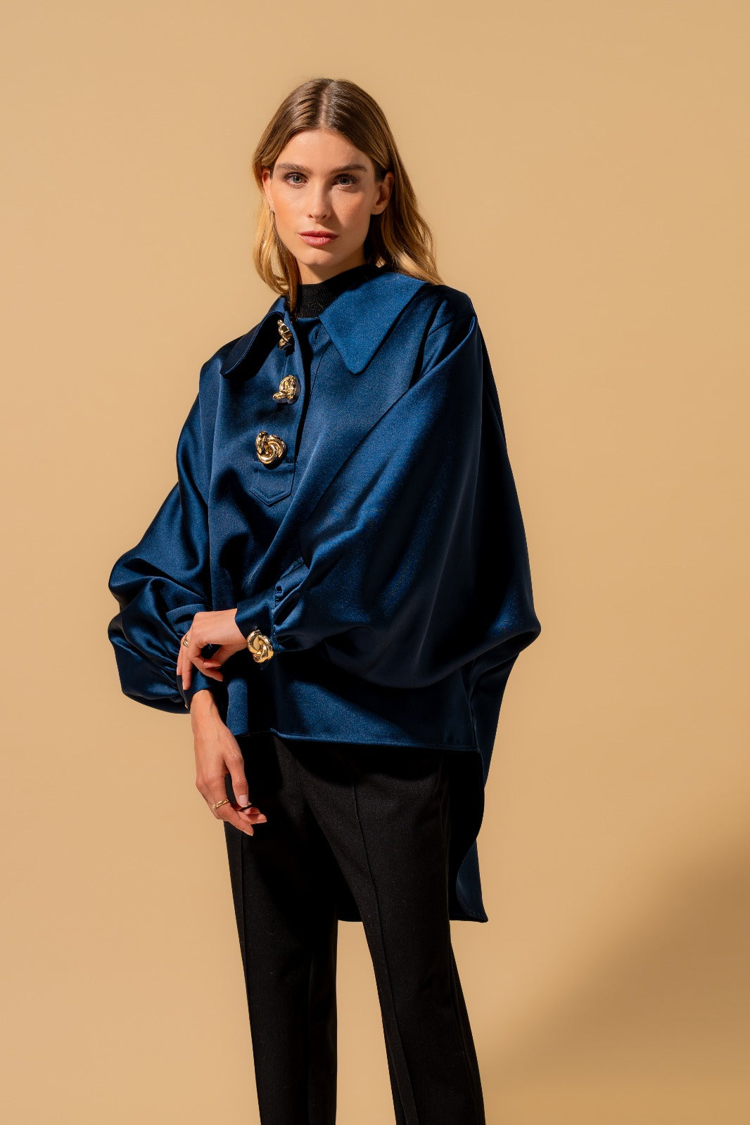 Satin Blouse with Oversized Gold Buttons (090617/950)