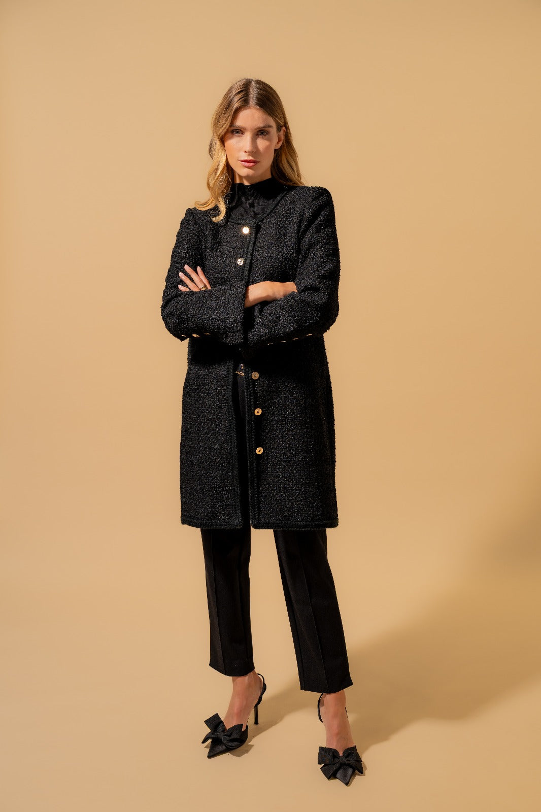 Black Collarless Caban Coat (090119/930)
