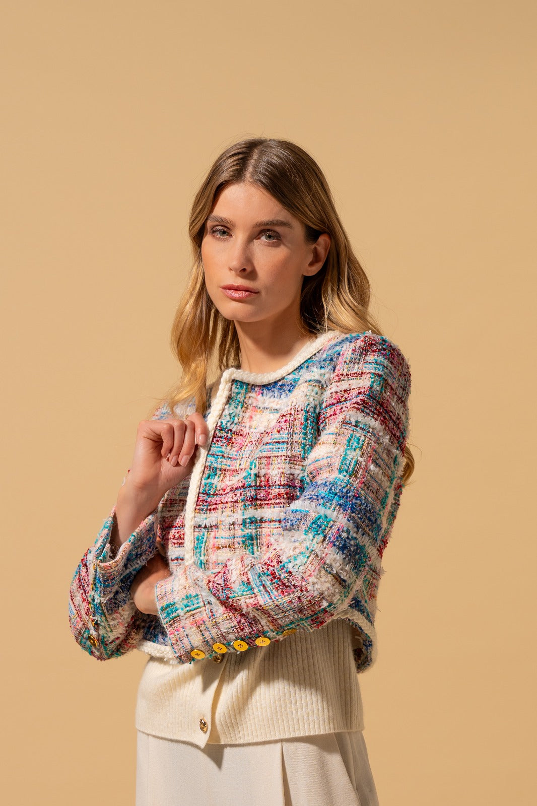 Multicolor Cropped Statement Jacket (090131/915)