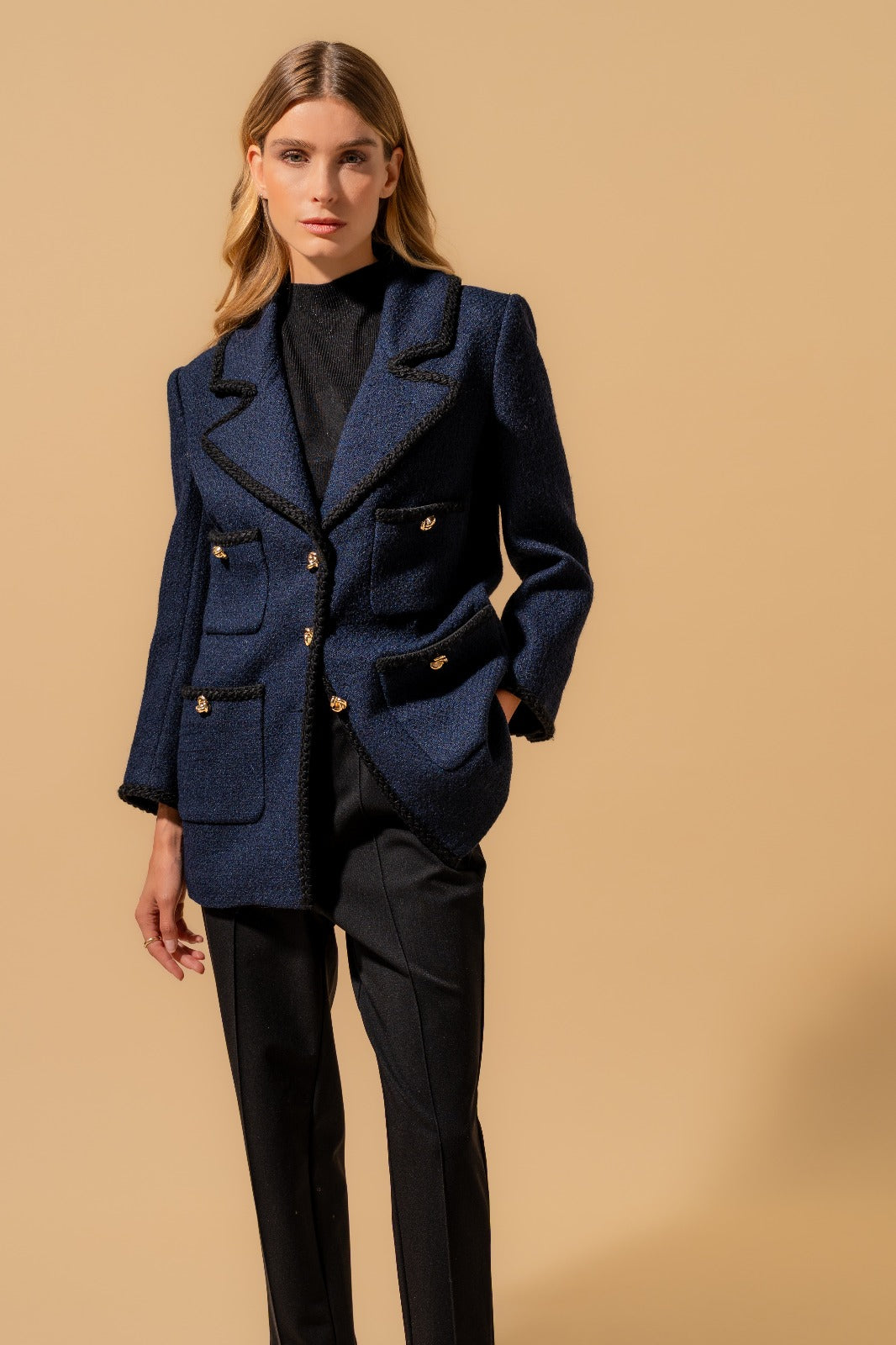 Navy Longline Blazer with Gold Buttons (090118/923)