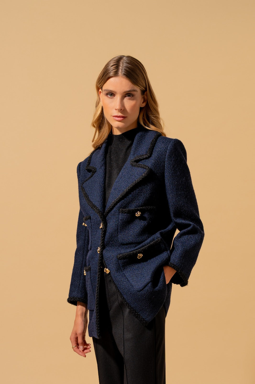 Navy Longline Blazer with Gold Buttons (090118/923)