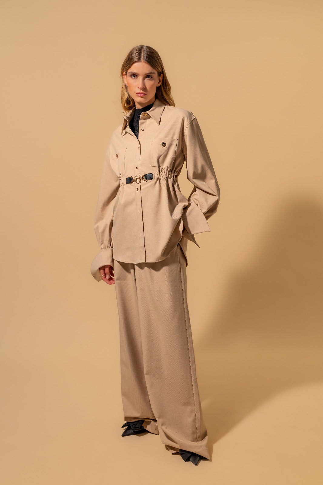 Cinched-Waist Blouse with Statement Sleeves (090605/916)