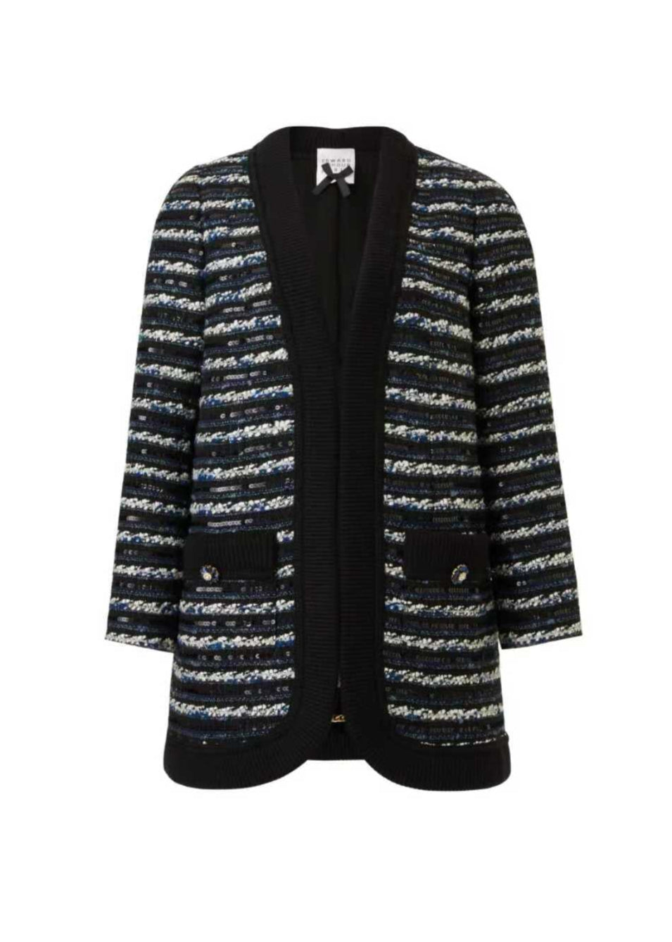 Striped Cropped Long Coat with Knit Trim (090104/902)